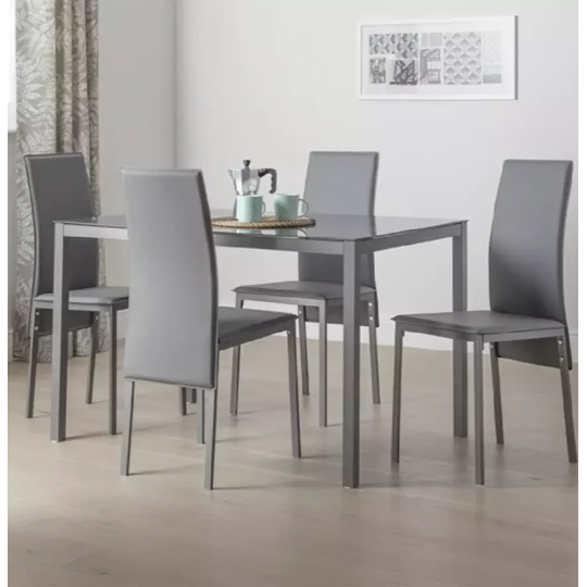 Home Lido Glass Dining Table & 4 Grey Chairs | Modern Kitchen Furniture