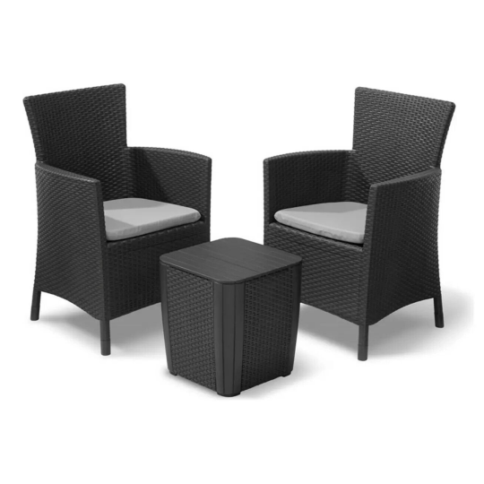 Keter Iowa 2 Seater Rattan Effect Garden Bistro Set - Graphite | Patio Furniture