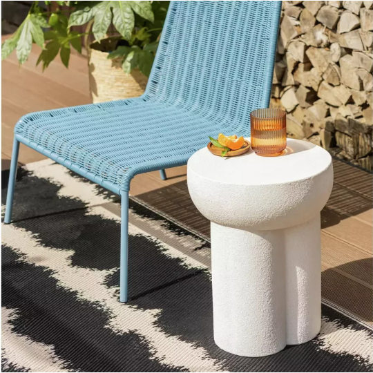 Palma Round Concrete Effect Garden Side Table White | Outdoor Patio Side Table F