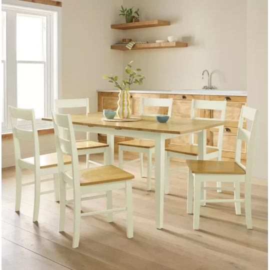 Home Chicago Extending Cream Dining Table & 6 Chairs | Large Modern Dining Room