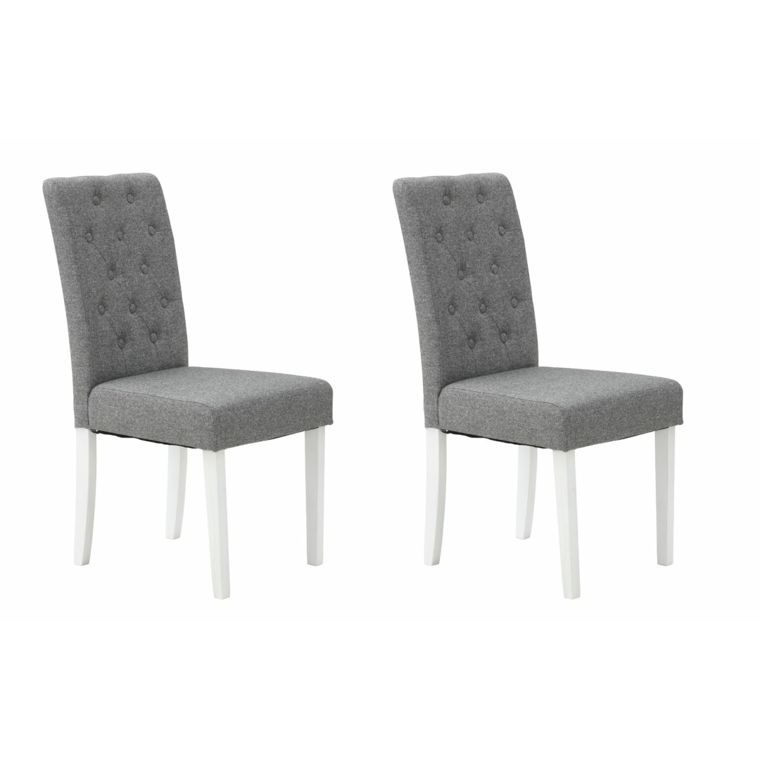 Pair of Tweed Button Mid Back Chair -Grey & White Pair of Tweed Button Mid Back Chair -Grey & White
