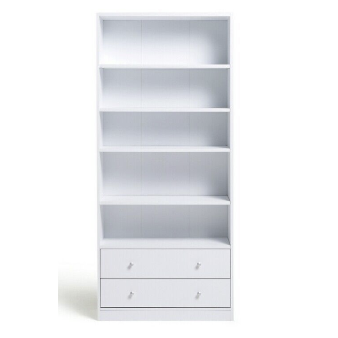 Maine 5 Shelf Bookcase With 2 Drawers Storage Unit Display Cabinet - White Maine 5 Shelf Bookcase With 2 Drawers Storage Unit Display Cabinet - White