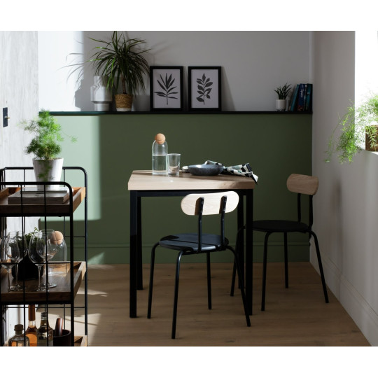 Zayn Wood Effect Dining Table & 2 Black Chairs | Modern Kitchen Dining Room Set