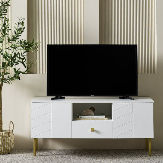 Home Kyler 2 Door 1 Drawer TV Unit - White | Modern Media Stand Storage Cabinet