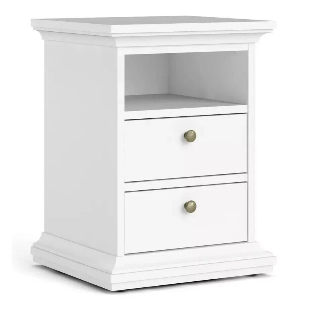 Tvilum Paris 2 Drawer Bedside Table - White | Modern Nightstand Bedroom Cabinet Tvilum Paris 2 Drawer Bedside Table - White | Modern Nightstand Bedroom Cabinet