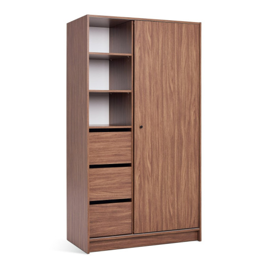 Malibu 1 Door 3 Drawer Sliding Wardrobe - Walnut | Smart Space-Saving Storage