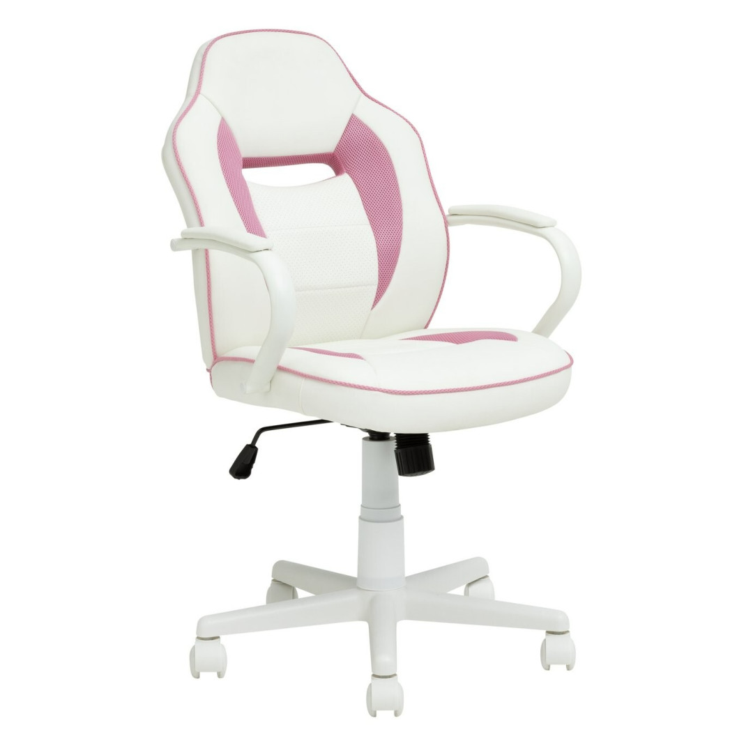 Faux Leather Mid Back Gaming Chair - White & Pink Faux Leather Mid Back Gaming Chair - White & Pink