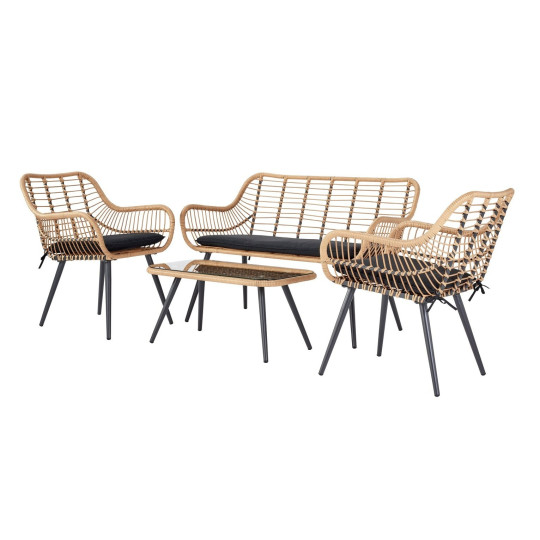 4 Seater Bamboo Effect Garden Sofa Set | Modern outdoor seating set