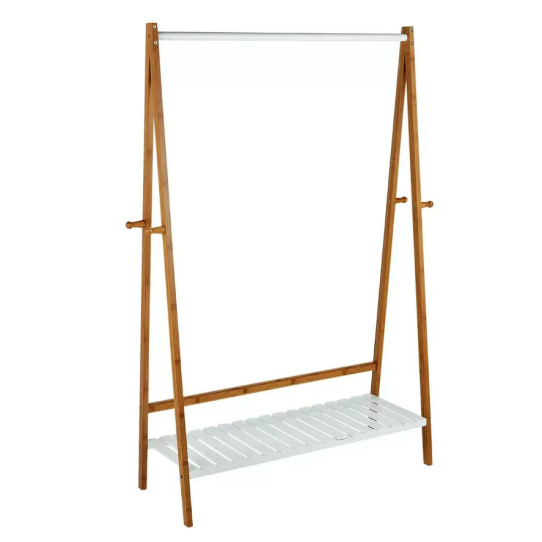 Belvoir Clothes Rail with Shelf - Bamboo & White Belvoir Clothes Rail with Shelf - Bamboo & White