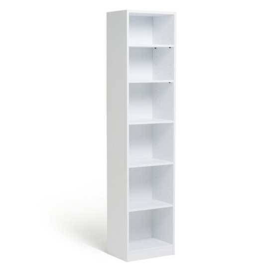 Home Maine Narrow Bookcase - White | Modern Storage Shelving Unit Living Room