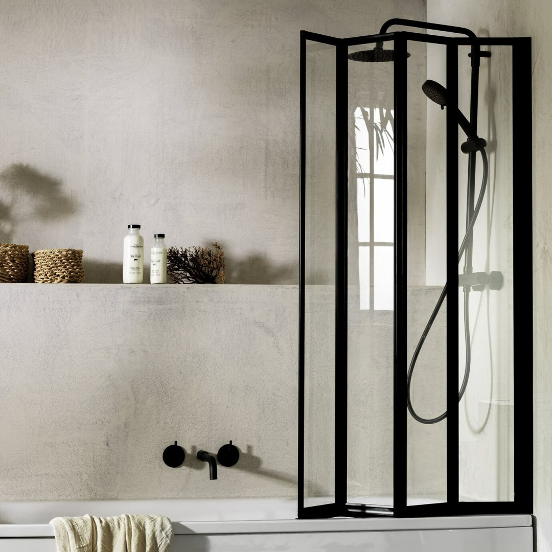 Home 3mm 4 Fold bath Screen - Black Home 3mm 4 Fold bath Screen - Black