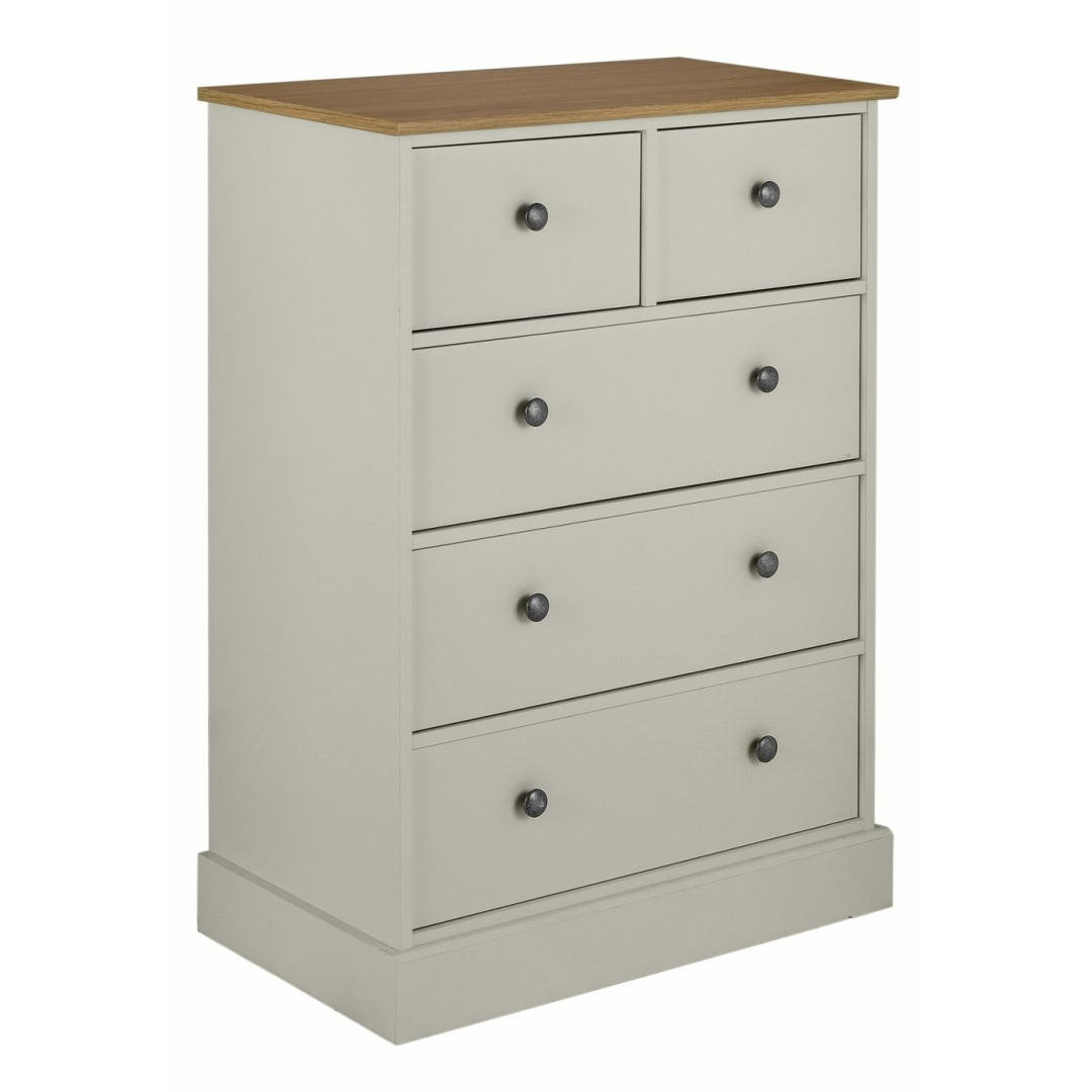 Kensington 5 Drawer Chest - Soft Grey/Oak Effect | Two Tone Aesthetic Kensington 5 Drawer Chest - Soft Grey/Oak Effect | Two Tone Aesthetic