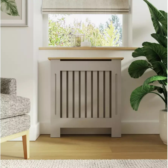 GFW Longslow Small Radiator Cover Grey & Oak | Modern Radiator Cabinet Furniture