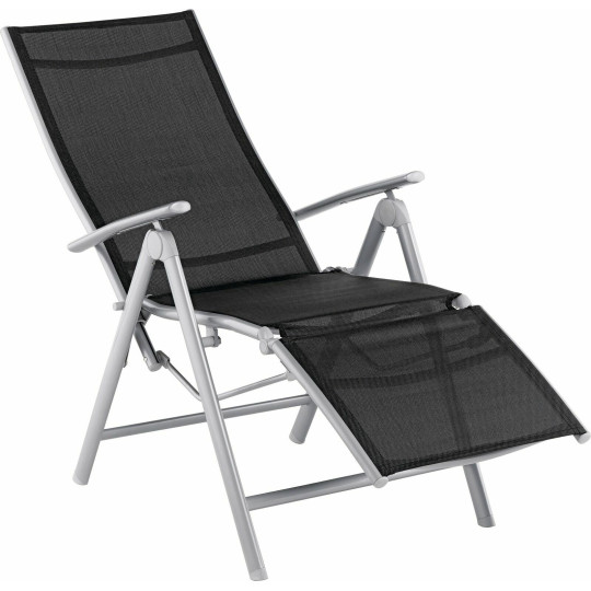Home Malibu Folding Recliner Garden Chair Black | Outdoor Patio Relaxing Lounger