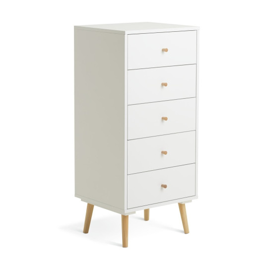  Otto 5 Drawer Tallboy - White ( B Grade 36787 - 36785 )