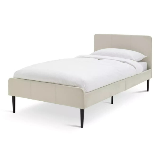 Kristopher Single Fabric Bed Frame - Cream | Upholstered Linen Look, Black Metal