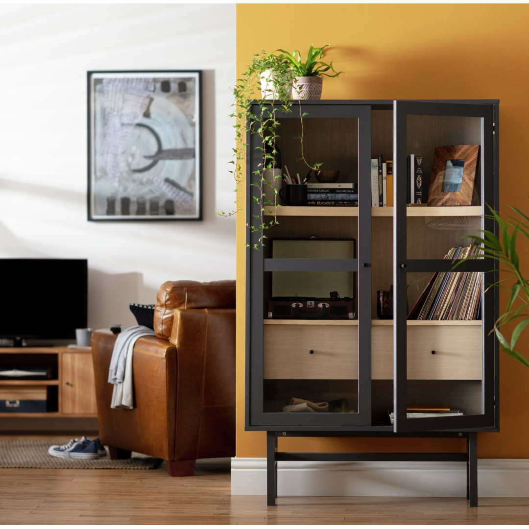 Jadon 2 Door Glass Display Cabinet - Dark Grey | tall glass cabinet Jadon 2 Door Glass Display Cabinet - Dark Grey | tall glass cabinet