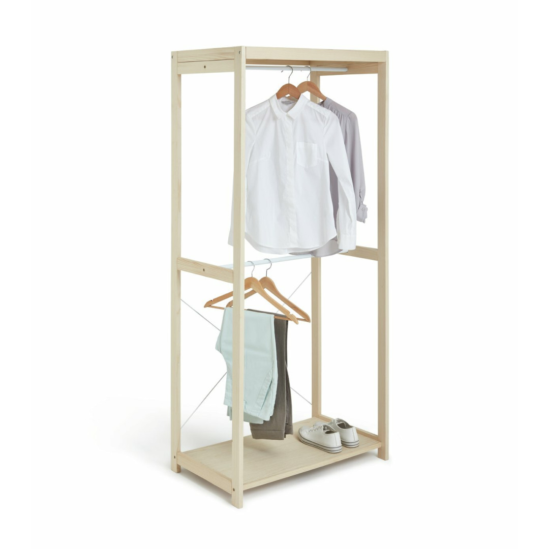 Flicka Open Double Rail Wardrobe - Pine | Storage Cabinet Bedroom Closet Flicka Open Double Rail Wardrobe - Pine | Storage Cabinet Bedroom Closet