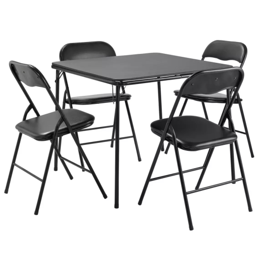 Quin Folding Black Dining Table & 4 Black Chairs