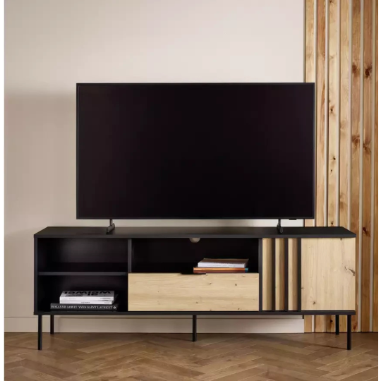 Home Rietta 1 Door 1 Drawer TV Unit Black | Living Room TV Stand Cabinet