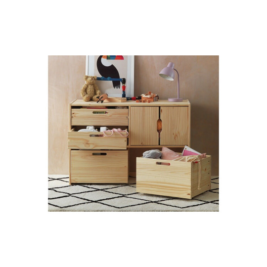 Kids Rico Double Solid Pine Storage Toy Box Wood Work Space Shelves