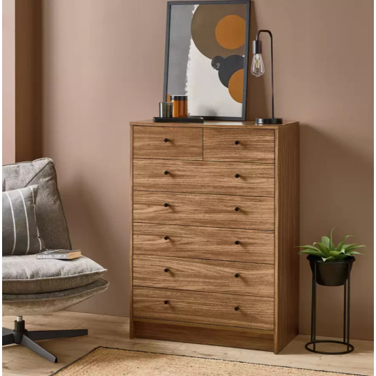 Home Malibu 7 Drawer Chest Walnut | Bedroom Storage Furniture Unit