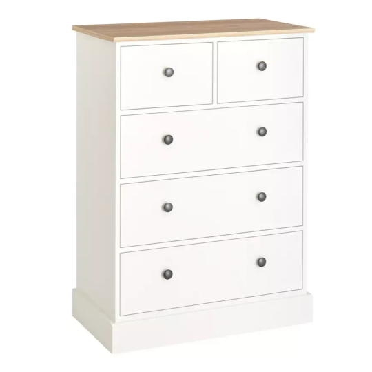 Home Kensington 5 Drawer Chest Ivory | Bedroom Storage Tallboy Furniture