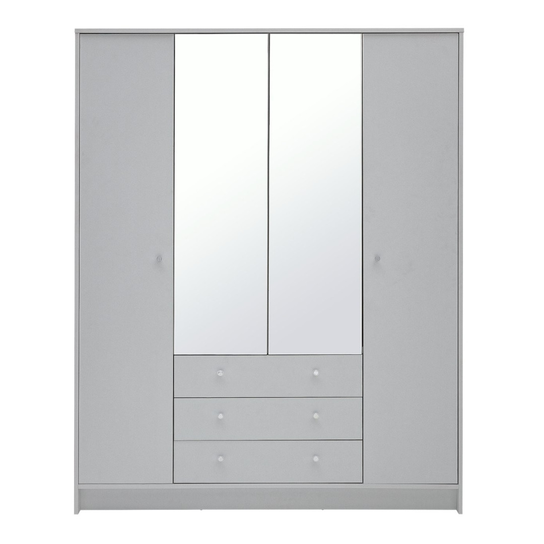 Home Malibu 4 Door 3 Drawer Mirror Wardrobe - Grey (B Grade) Home Malibu 4 Door 3 Drawer Mirror Wardrobe - Grey (B Grade)