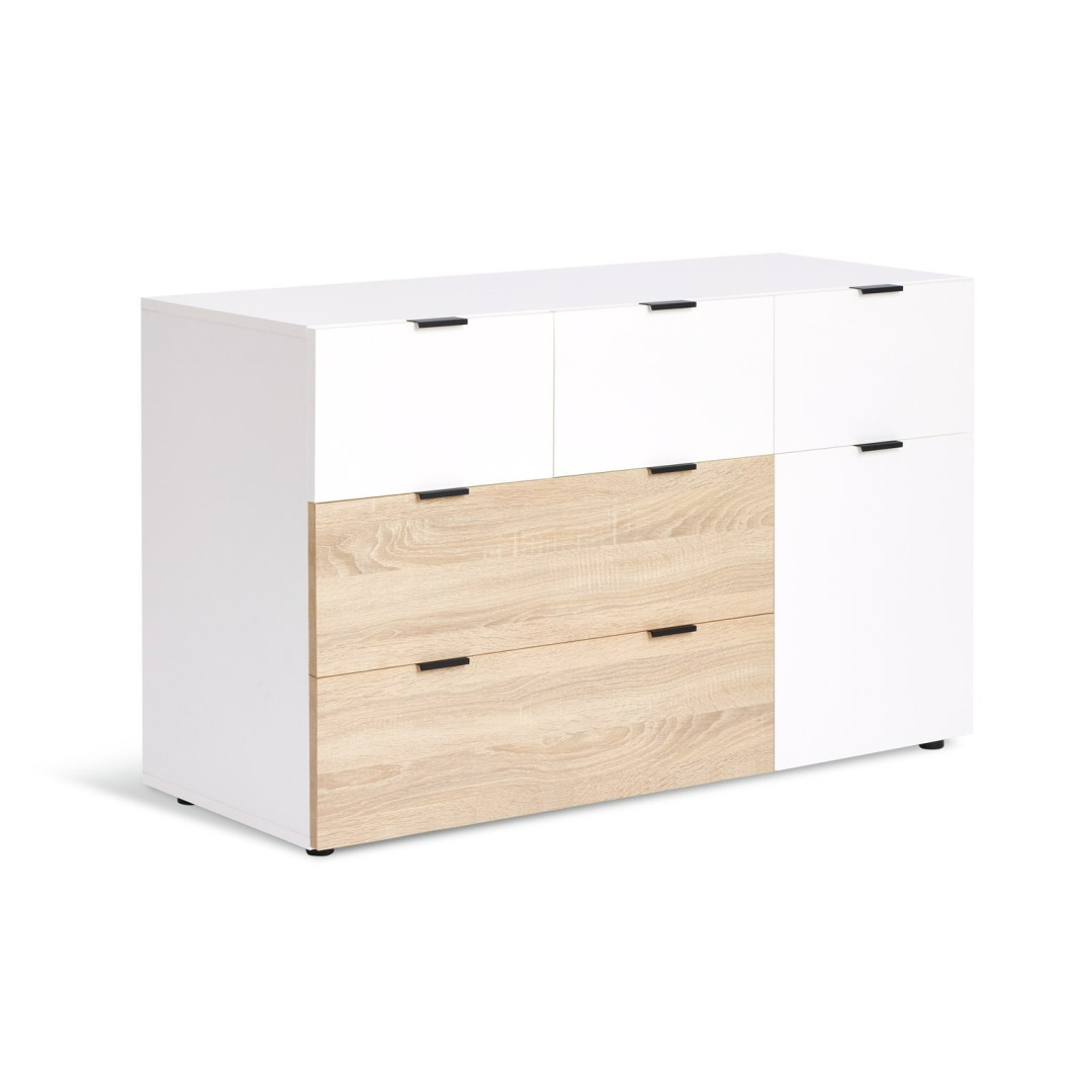 Zeke Wide 5 Drawer Chest - White & Oak | Spacious Item Storage Zeke Wide 5 Drawer Chest - White & Oak | Spacious Item Storage