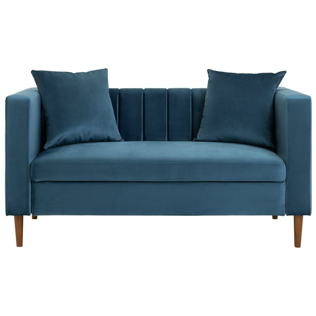 Home Everly Velvet 2 Seater Sofa - Blue | Modern Upholstered Couch Living Room Home Everly Velvet 2 Seater Sofa - Blue | Modern Upholstered Couch Living Room