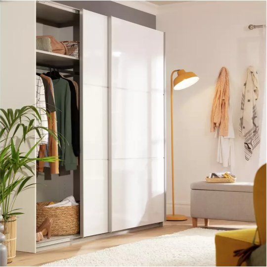 Holsted 200cm Sliding Wardrobe White Gloss | Bedroom Storage Furniture Unit