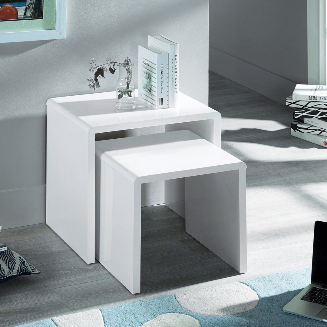 Julian Bowen Manhattan Nest of 2 Tables - White Gloss | Modern Side Tables Julian Bowen Manhattan Nest of 2 Tables - White Gloss | Modern Side Tables