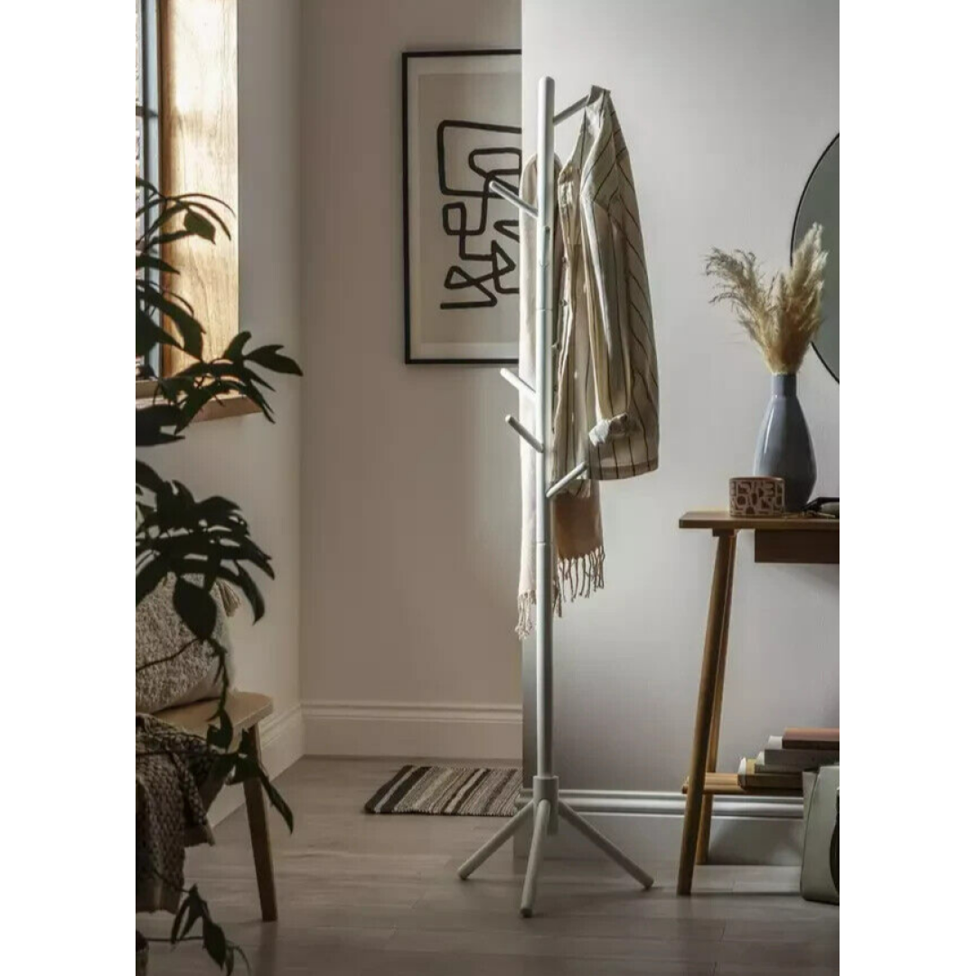 Coat Tree Stand - White | Modern Hallway Clothes Hanger Storage Rack Coat Tree Stand - White | Modern Hallway Clothes Hanger Storage Rack