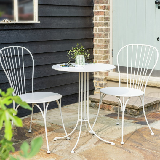 Elara 2 Seater Metal Garden Bistro Set - White | Outdoor Table Chair Set