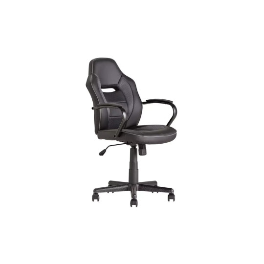 Faux Leather Mid Back Gaming Chair - Black | Ergonomic Swivel Computer Desk Seat
