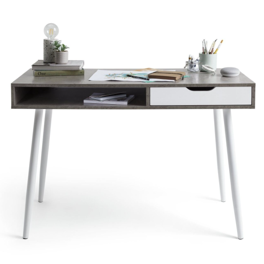 Concrete Style Office Desk - Grey | Sturdy Workstation for Home Office