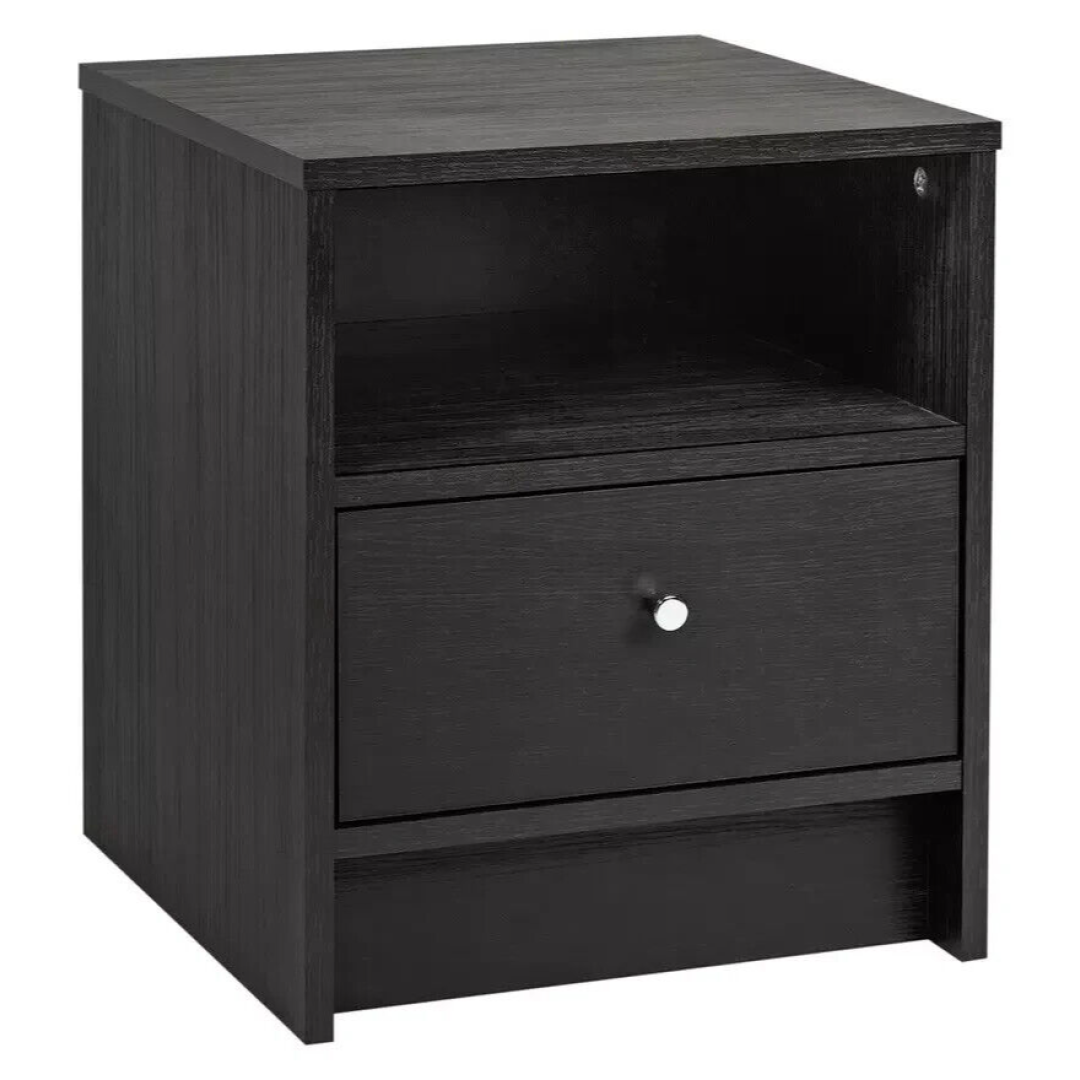 Malibu 1 Drawer Bedside Table Black Oak Effect | Compact Nightstand with Drawer Malibu 1 Drawer Bedside Table Black Oak Effect | Compact Nightstand with Drawer