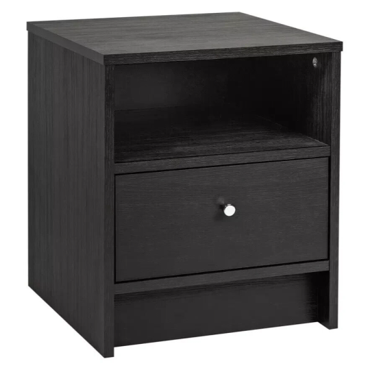 Malibu 1 Drawer Bedside Table Black Oak Effect | Compact Nightstand with Drawer