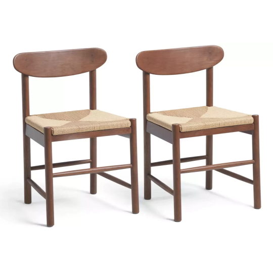 Hanna Pair of Wood Dining Chairs Walnut | Modern Kitchen Dining Seating Set