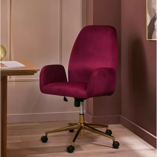 Clarice Velvet Office Chair Burgundy | Comfortable Home Office Desk Chair