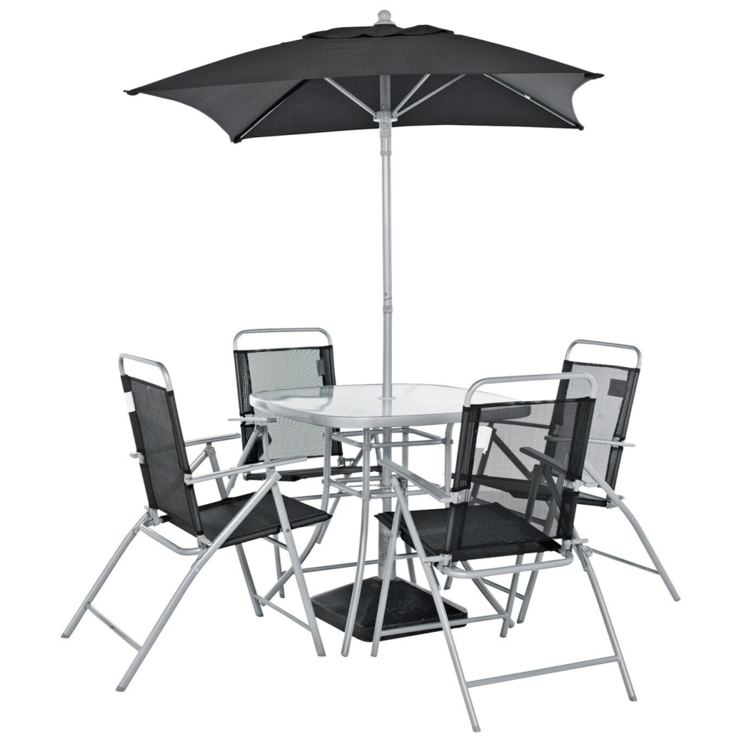 Home Atlantic 4 Seater Folding Metal Patio Set - Black | Outdoor Garden Dining Home Atlantic 4 Seater Folding Metal Patio Set - Black | Outdoor Garden Dining