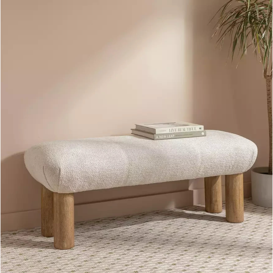 May Boucle Bench White | Upholstered Bedroom Bench Seat May Boucle Bench White | Upholstered Bedroom Bench Seat