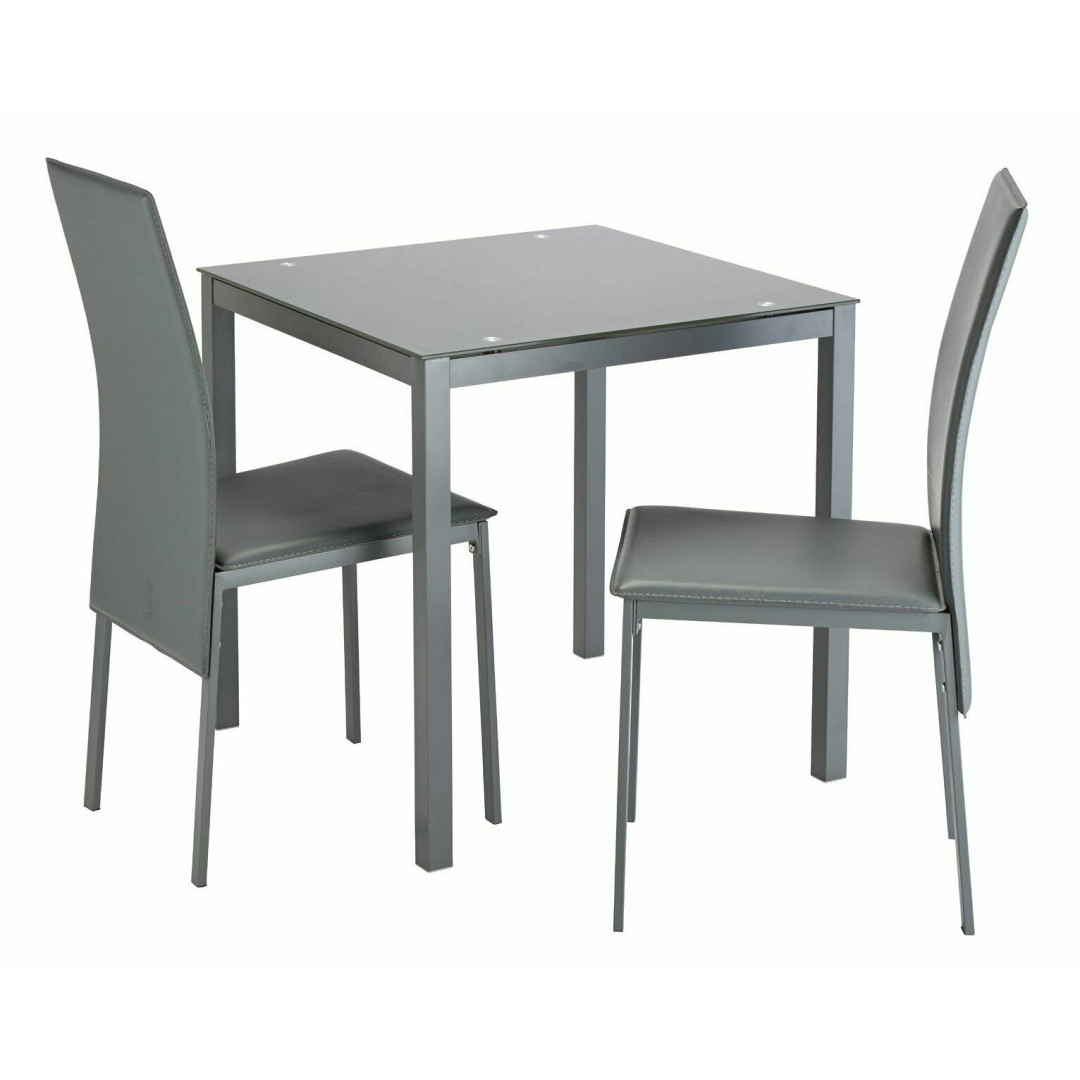Lido Glass Dining Table & 2 Grey Chairs|Modern Dining Set Kitchen or Living Room Lido Glass Dining Table & 2 Grey Chairs|Modern Dining Set Kitchen or Living Room