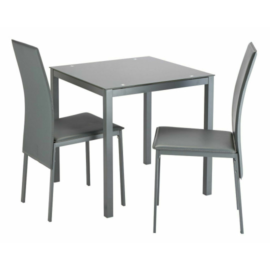 Lido Glass Dining Table & 2 Grey Chairs|Modern Dining Set Kitchen or Living Room