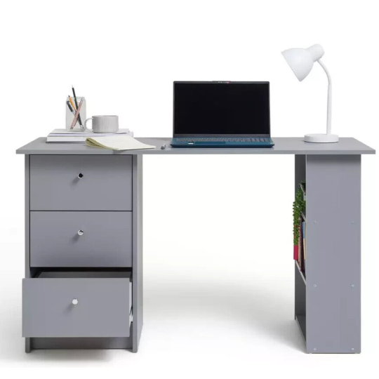 Home Malibu 3 Drawer Office Desk - Grey | Compact Desk for Work or Home Office