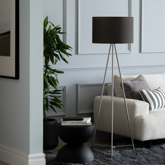 Leone Brushed Tripod Floor Lamp - Chrome & Grey | Modern Home Lighting