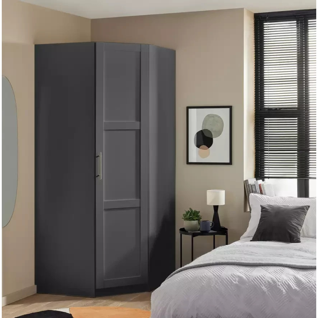Munich Panelled Corner 1 Door Wardrobe Anthracite | Space Saving Bedroom Storage Munich Panelled Corner 1 Door Wardrobe Anthracite | Space Saving Bedroom Storage