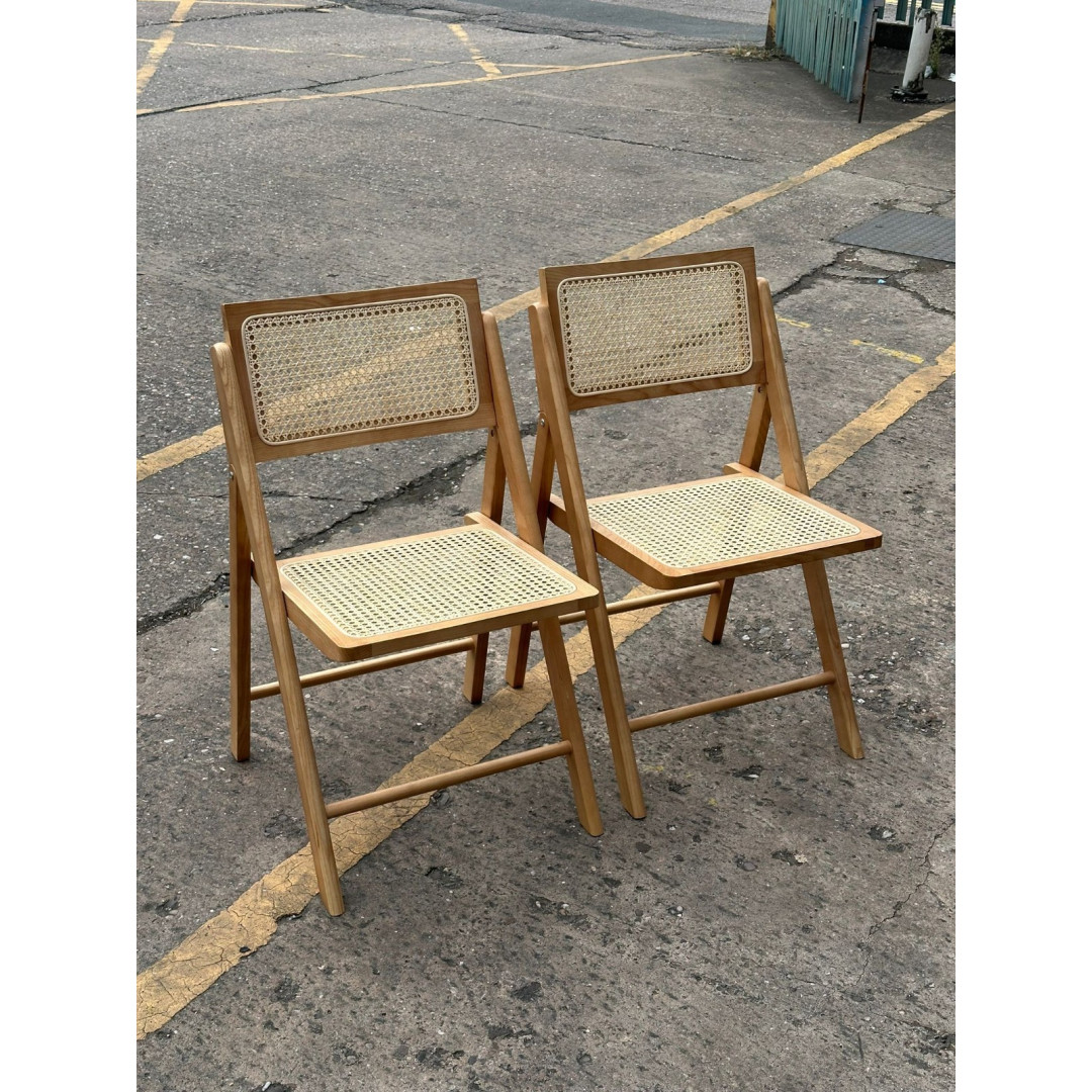 Pair of Peio Rattan Folding Dining Chairs - Natural (S) Pair of Peio Rattan Folding Dining Chairs - Natural (S)