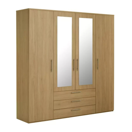 Home Brisbane 4 Door 3 Drawer Wardrobe - Oak ( B Grade )