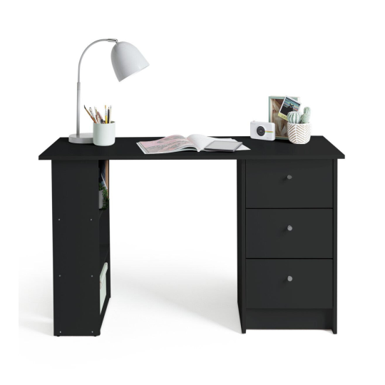 Home Malibu 3 Drawer Office Desk - Black | Study Desk with Storage Home Office